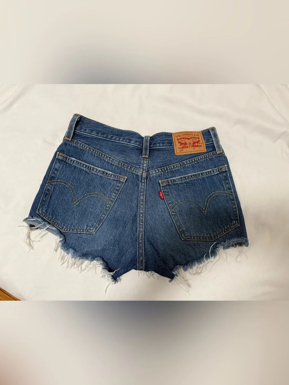 Levi's Dark Blue Distressed Cutoff Denim Shorts